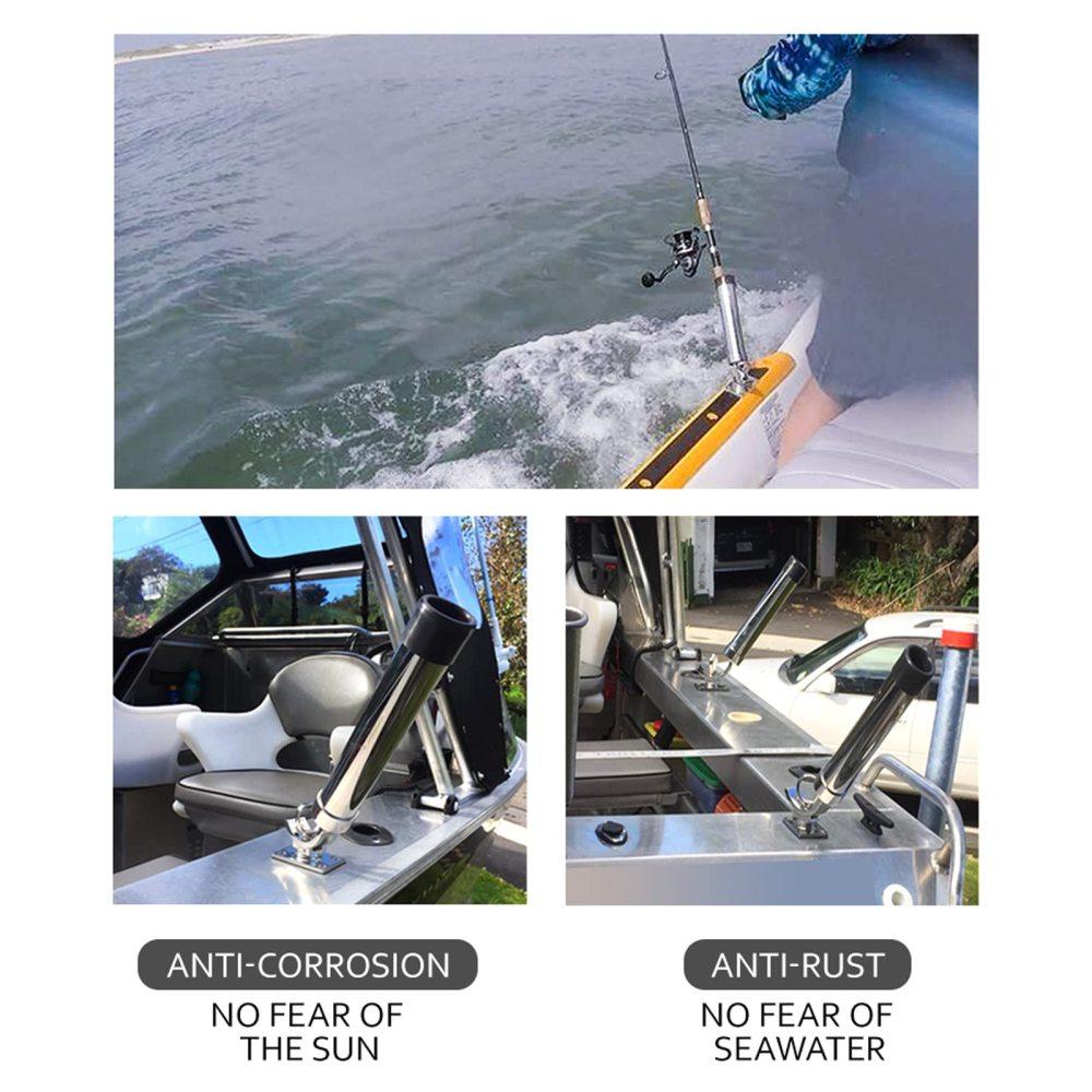 360° Adjustable Fishing Rod Holder – Deck Mount 316 Stainless Steel Rod Pod Rack With Protective Rubber, For Marine Boat Yacht (Mirror Polish)