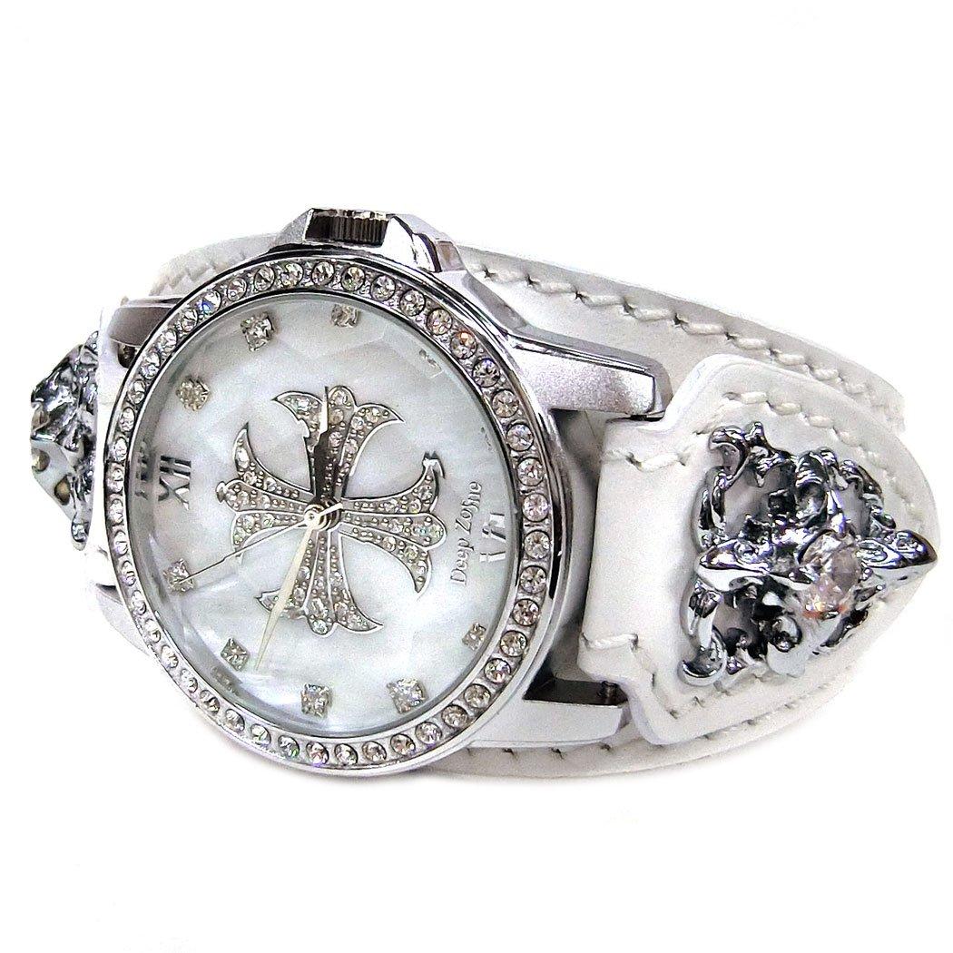 

DEEP ZONE Часы с крестом Корпус из натуральной итальянской кожи и крест Повседневные часы Мужской циферблат, ремешок, кончо, белый