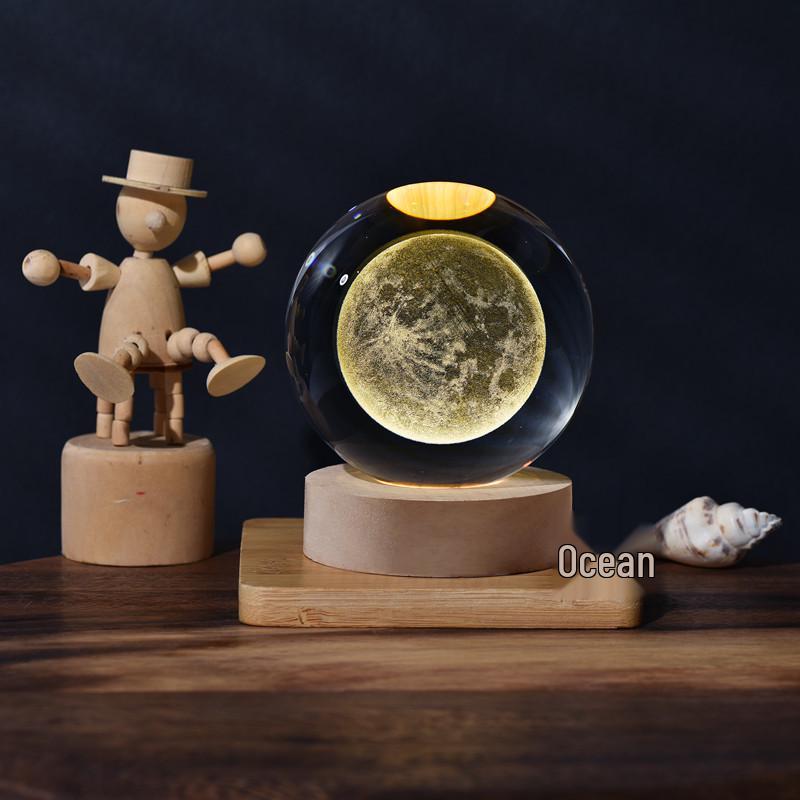 3D Laser-Engraved Milky Way Moon Crystal Ball Night Light