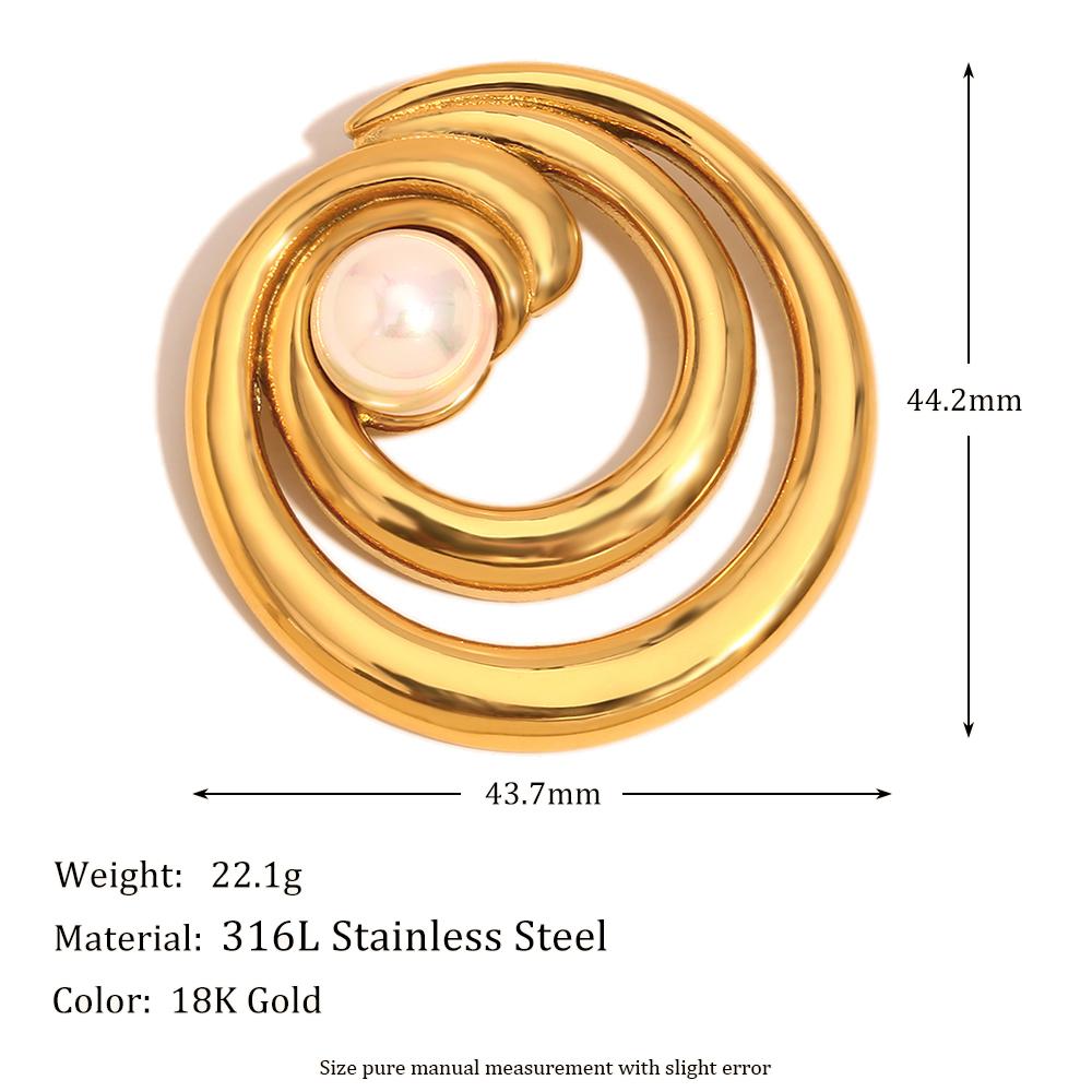 MamacitaSlay Unique 18K Gold Plated Stainless Steel Round Pearl Brooch Waterproof Jewelry Unisex Creative Collar Decoration