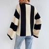 Sweater for Women Winter Thickened Pullover Round Neck Stripes Knitted Stretchy Long Sleeve Oversize Jumper Sweater Tops