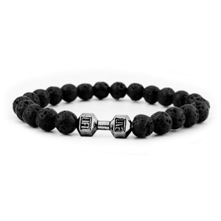 Black Matte Volcanic Stone & Alloy Dumbbell Energy Bracelet