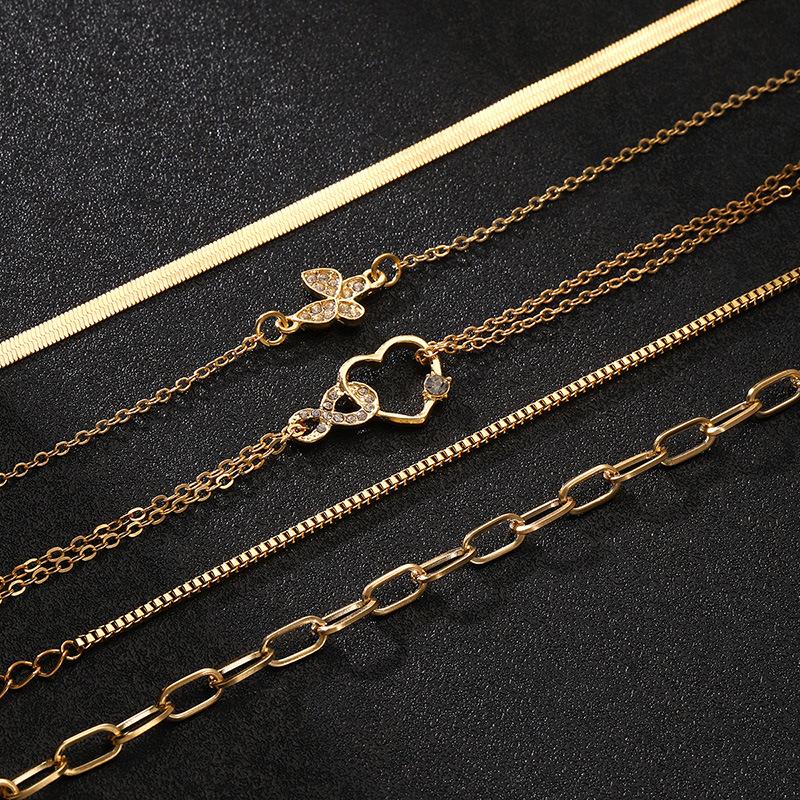 European and American alloy heart butterfly bracelet set creative Valentine's Day love geometric chain hand jewelry