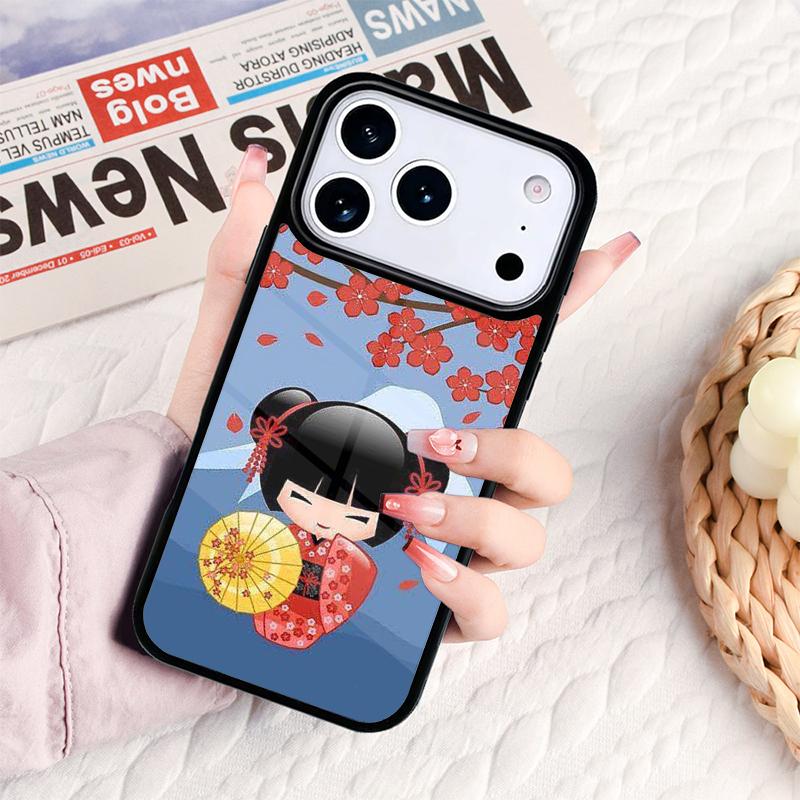 Japanische Geisha Kokeshi Puppe Handyhülle Für IPhone 17 16e 15 14 13 12 11 Pro Max Air Mini Weiche Schutzhülle