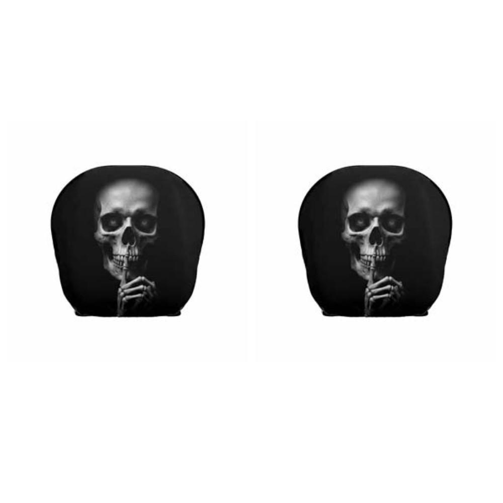 1pair Universal Fit Skull Headrest Cover Vivid Flat Print Gothic Seat Protector Daily Commute