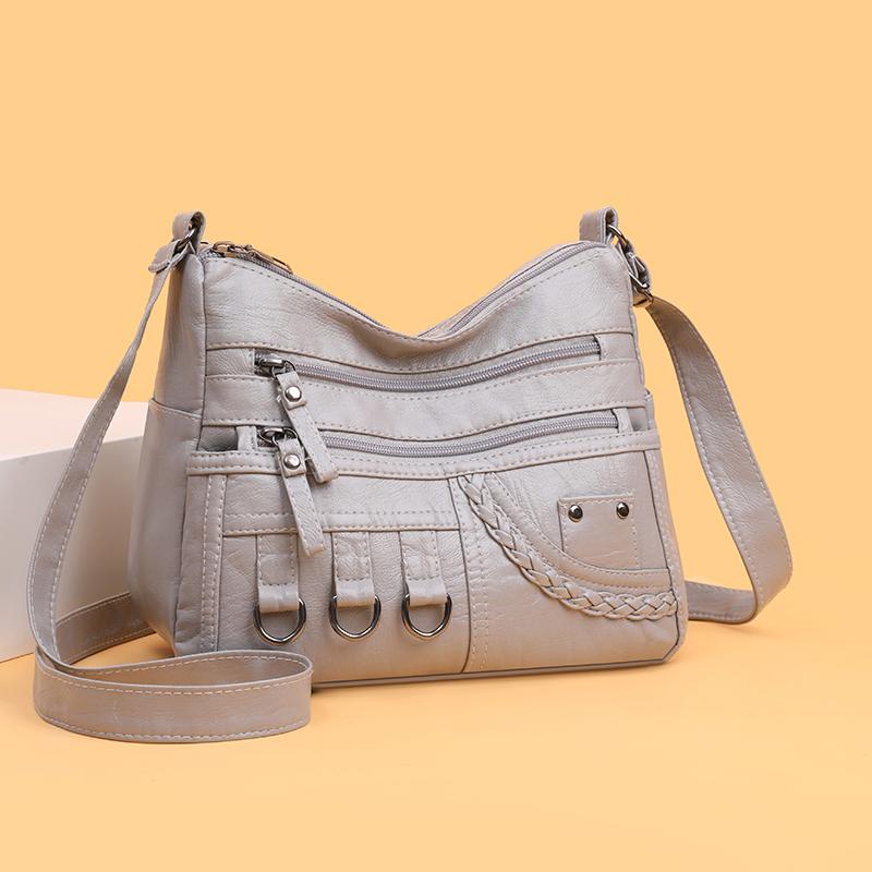 Women's Soft Leather Crossbody Bag Middle-Aged Mother Bag Multi-Layer Shoulder Bag