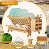 1 Pc Foldable Bamboo Tableware Drain Rack 2 Layer Large Countertop Drying Rack with Bowl Cup and Cutlery Holders Kitchen