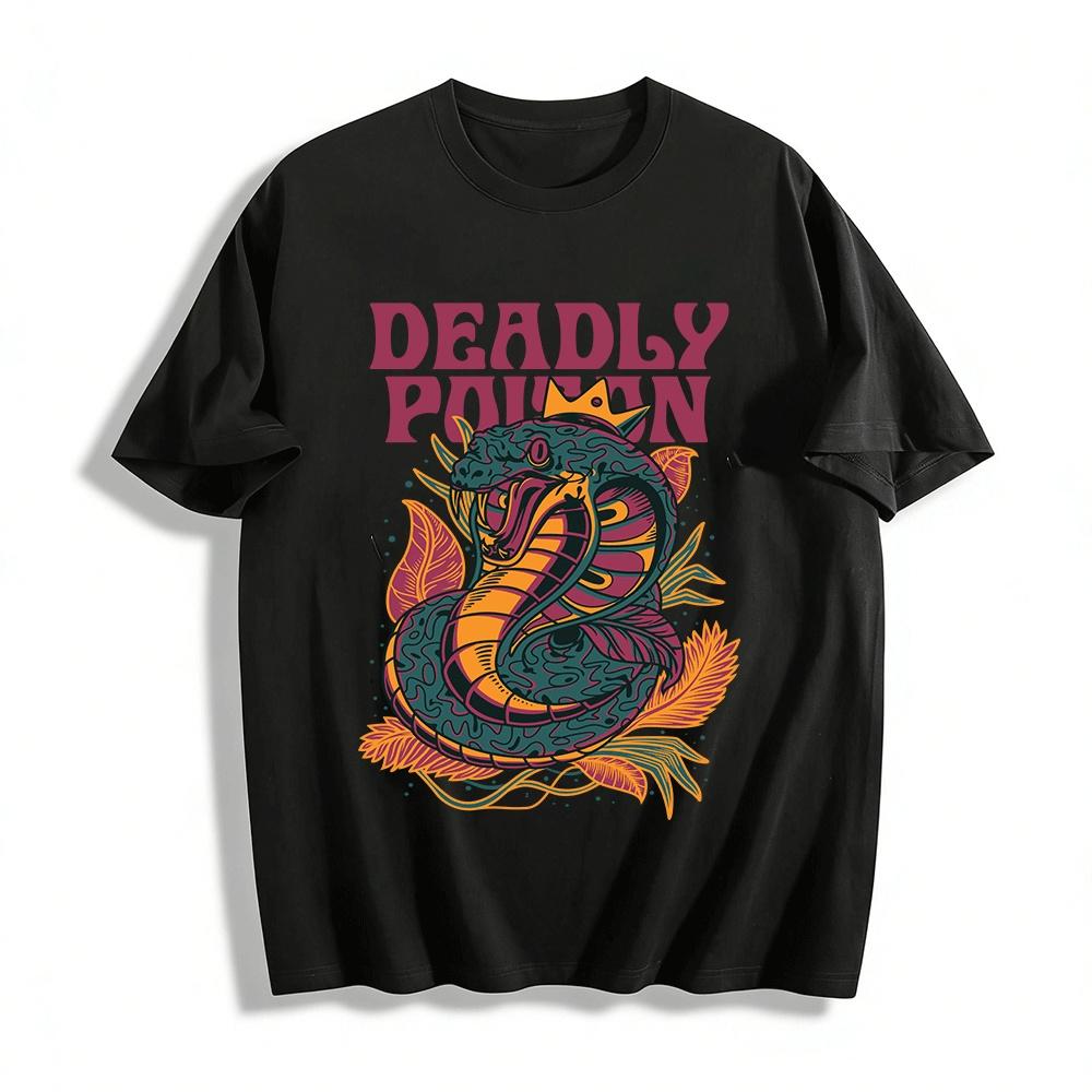 

Vintage Deadly Poison Snake Graphic Tee Cool Street Style Casual Top Pure cotton T-shirt XXS
