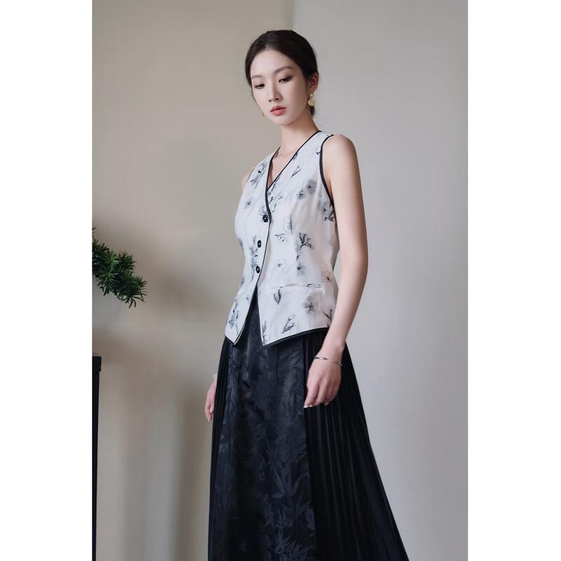 JK&JS Huabuwu Ink Wash Floral Print Chinese Style V-Neck Vest