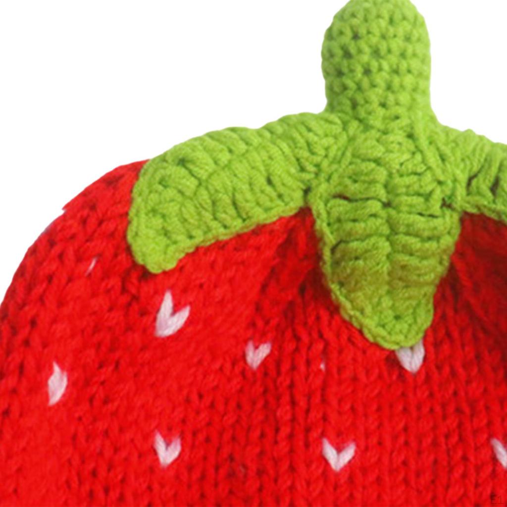 Sweet Strawberry Hat Knitted Beanie Cap Crochet Girl Red Fruit Cold Weather Headgear Lady Adult