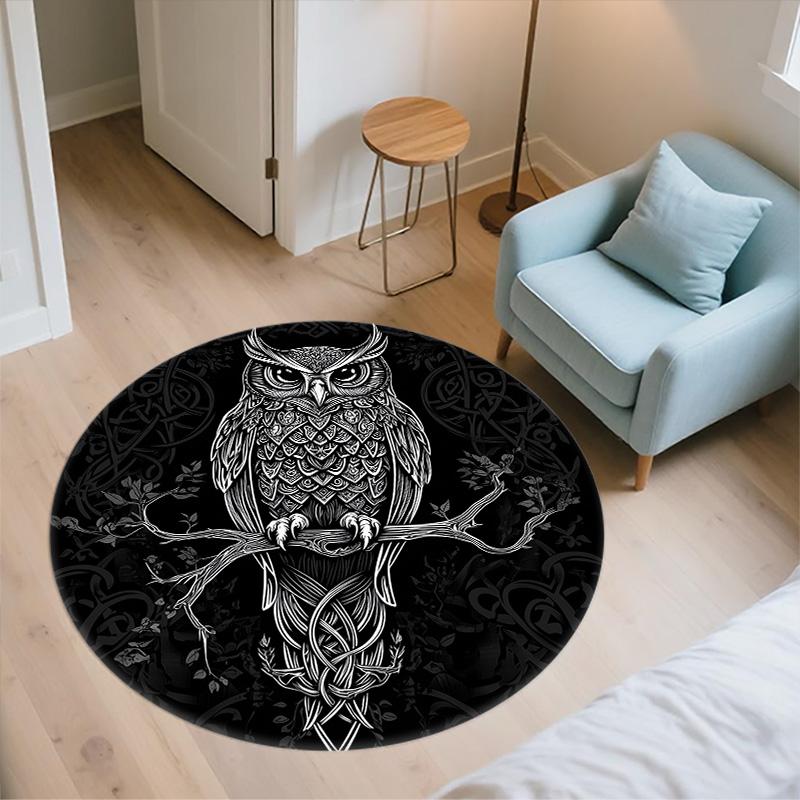 Black and White Bird,Round Area Rug,Carpet Rug for Living Room Bedroom Sofa Playroom Decor,Non-slip Floor Mat