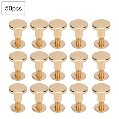 50 Set 8mm Pure Copper Flat Head Rivets Leather Strap Screws Kit for Notebook BindingGold