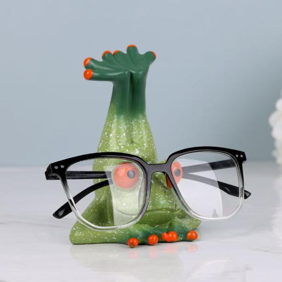 Cartoon Frog Glasses Holder Eyeglass Display Stand Frog Figurine Statue Desktop Decoration Sunglasses Eyewear Keeper Spectacle Display Rack