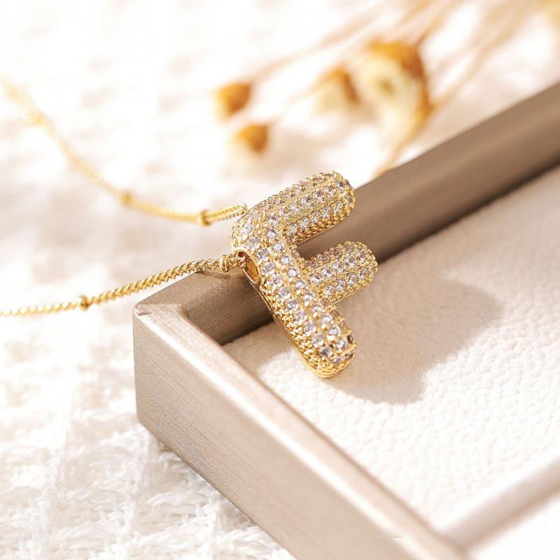 26-Letter Alphabet Pendant Necklace with Copper Clavicle Chain and Micro-Inlaid Zircon