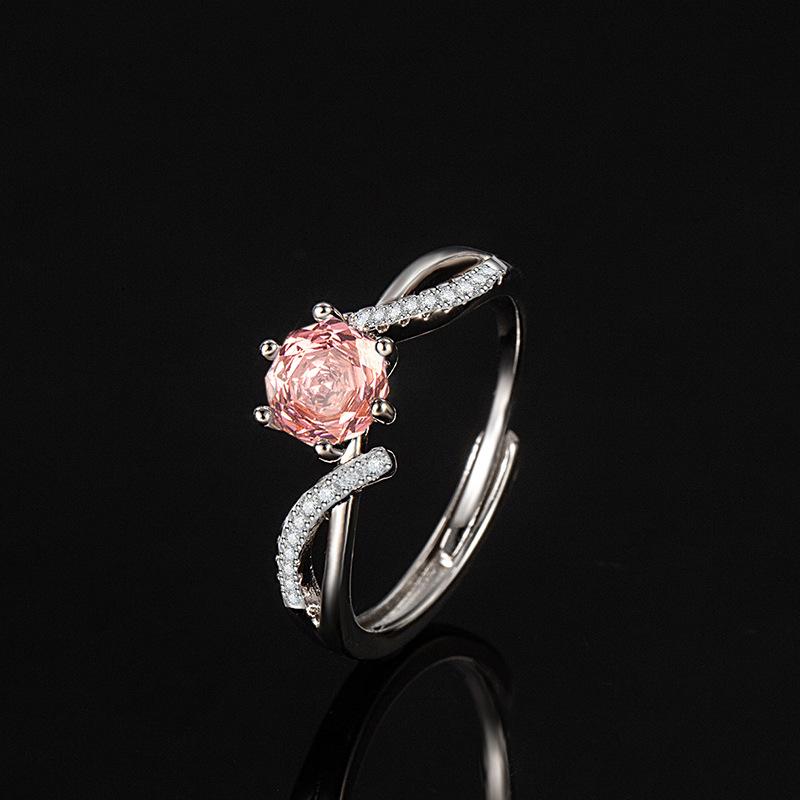 Nice 925 Sterling Silver Ring Shining Zircon Adjustable Simplicity for Women Wedding Jewelry Moissanite Plated 18K White Gold