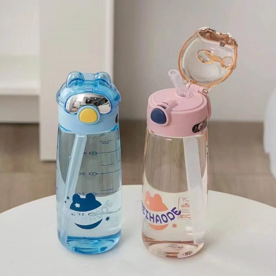 Water bottle Fortis new student sports cartoon water cup modern simple student large capacity straw plastic cup single layer
