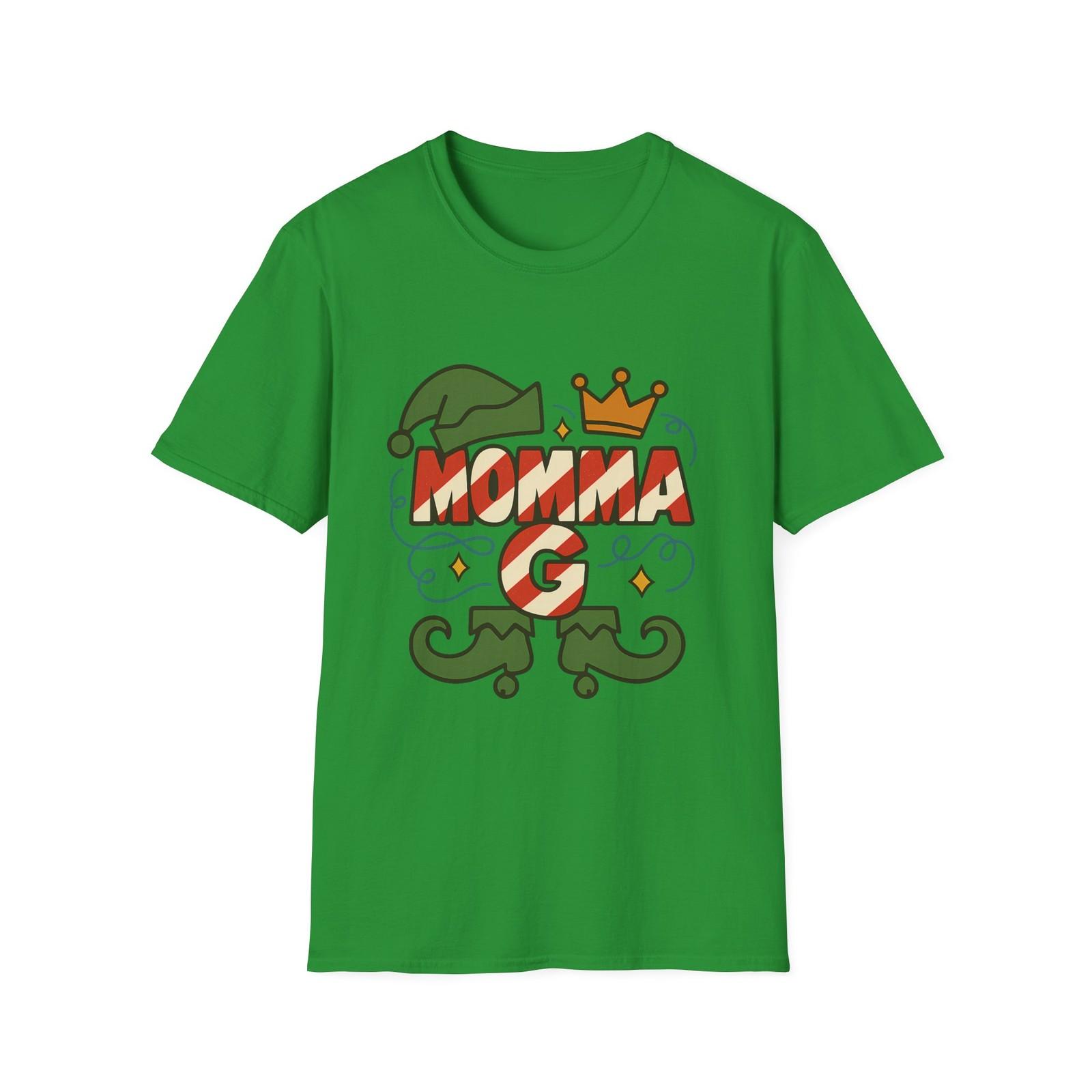 Unisex Softstyle T-Shirt Mens Womens Tees Top Momma G Elf Candy Cane Crown Christmas Holiday L