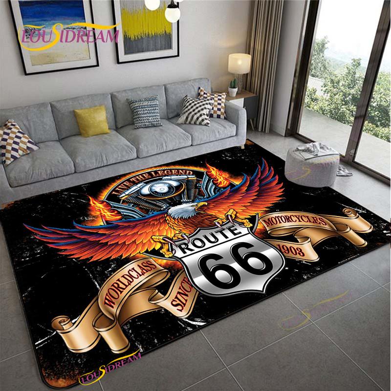 Route66 Motorcycle Carpet for Living Room Bedroom Rugs Kitchen Kids Door Unslip Floor Mats Birthday gift photography props Rug