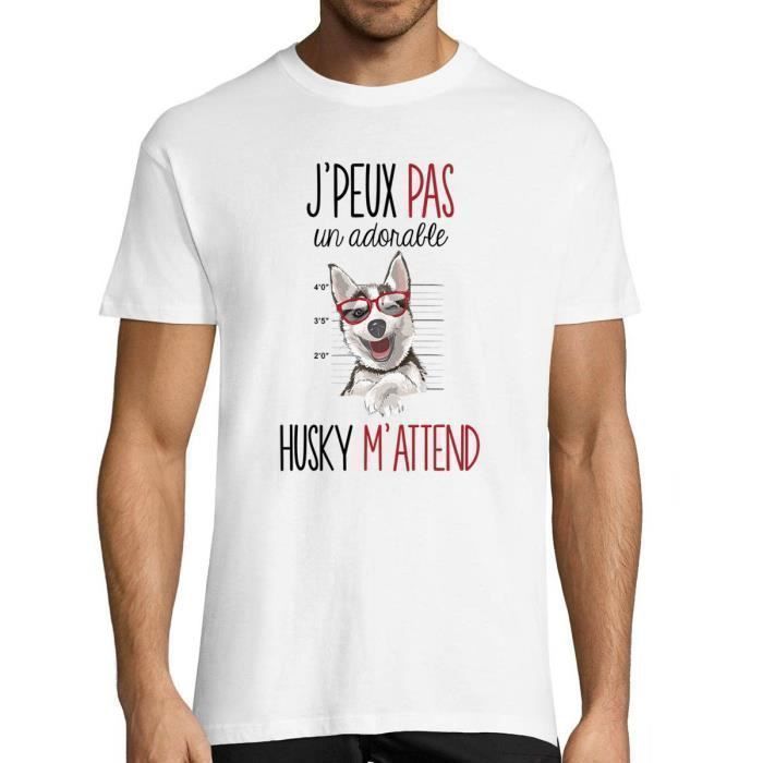 T-shirt Homme - Husky - Désolé je peux pas - Col Rond - Manches Courtes - Blanc