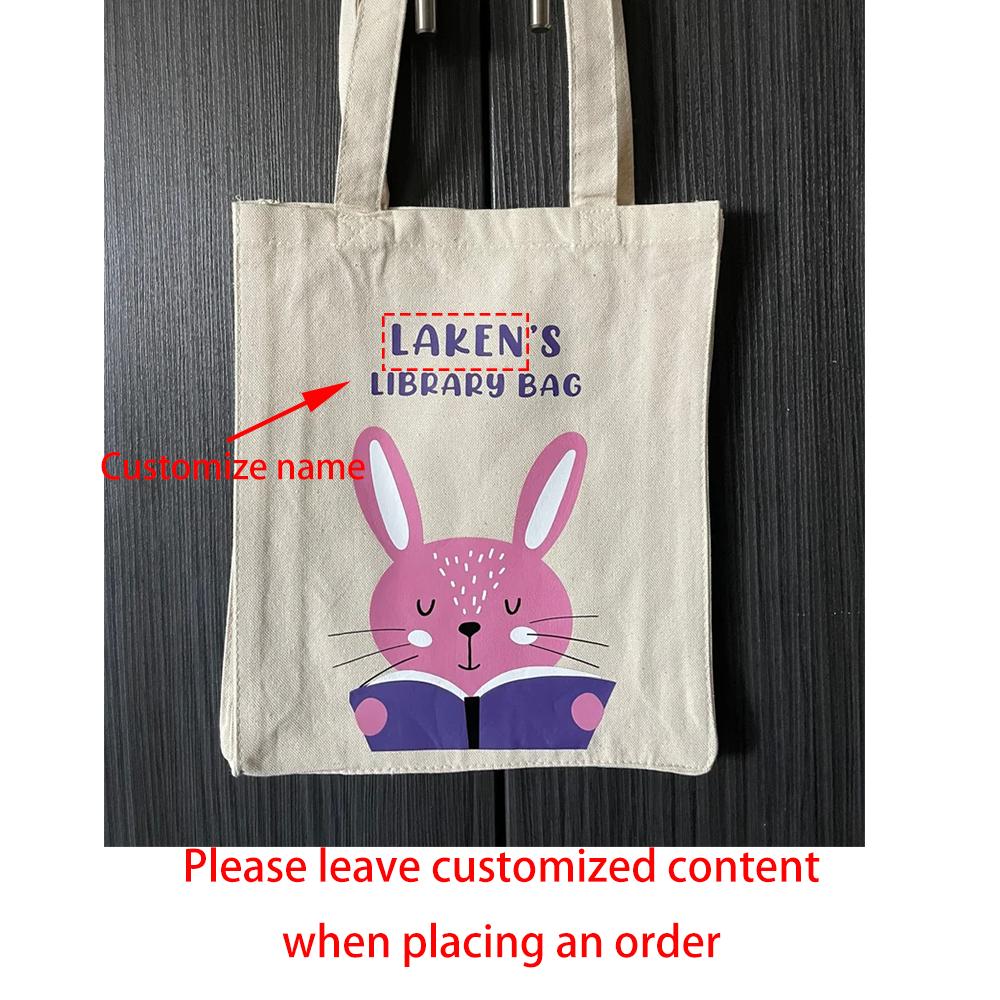 Custom Bunny Library Tote Bag Cute Tiger for Kids Preschool Reading Bag Childs Book Bag Back To School Birthday Gift Baby Shower