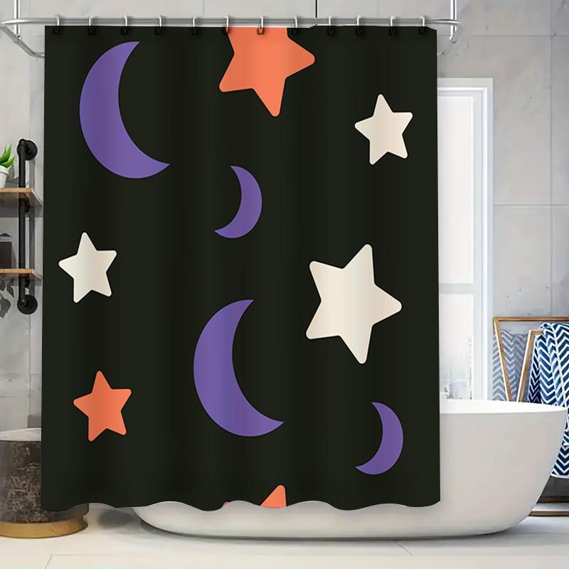 

Stars Moon Pattern Shower Curtain Waterproof Fabric Bath Room Decorations Hanging Tapes Home Decoration In Bathroom Accessories W60H190(CM)-1 Pcs
