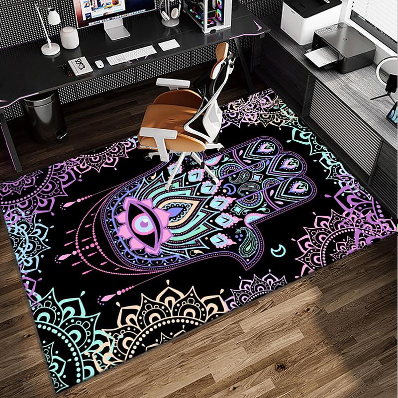 Colorful Hamsa Mandala Pattern Office Rug Chair Mat, Entryway Carpet, Suitable for Front Door, Bedroom, Living Room, Desk, Holiday Gift