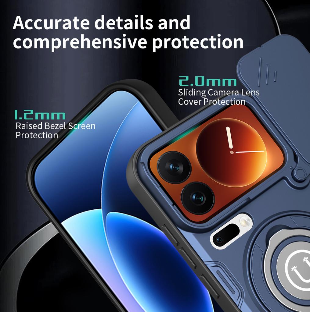 Anti-slip Armor Shockproof Case For Xiaomi 17 Pro Max Slide Camera Lens Protection Metal Ring Stand TPU Frame Plastic Back Cover
