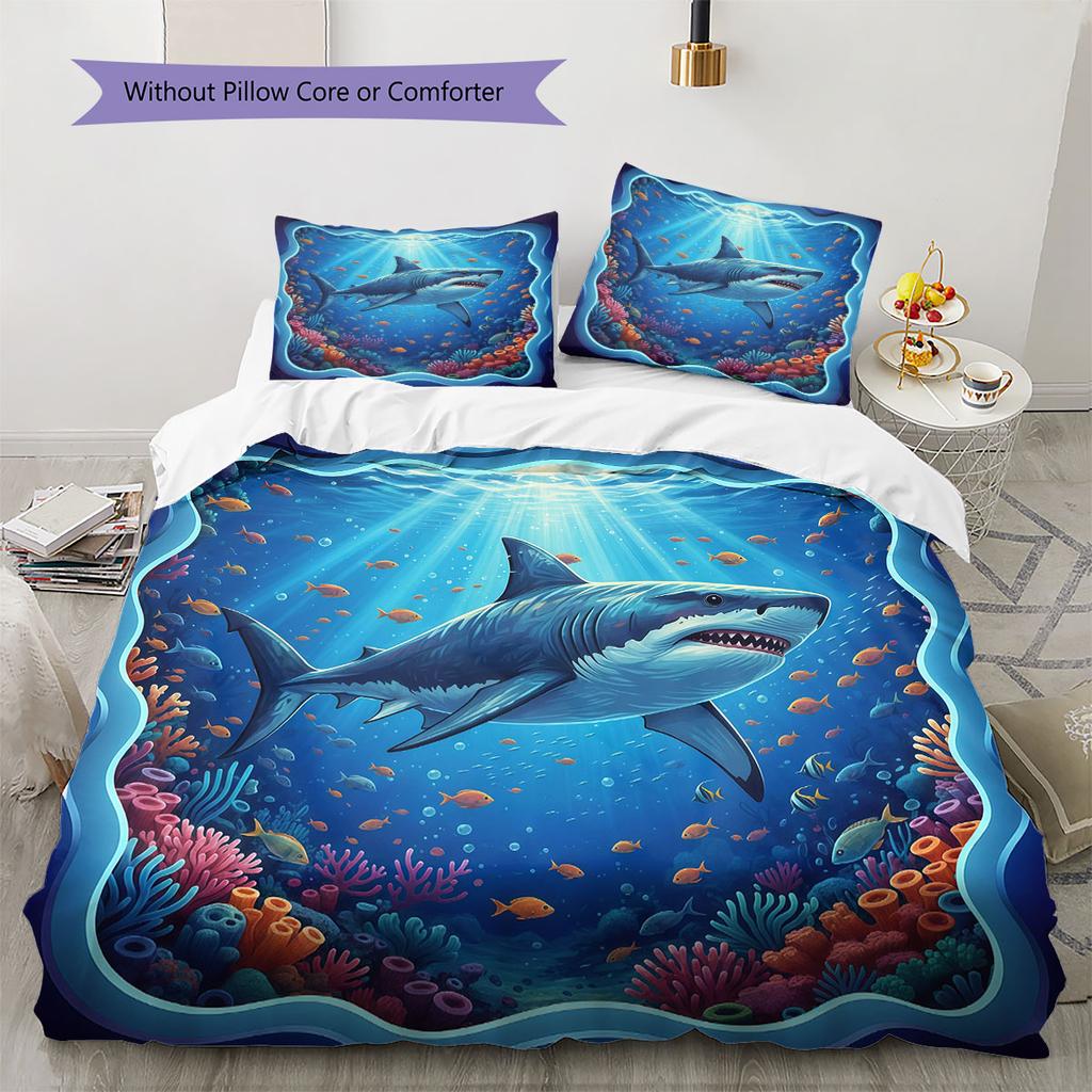 UnderwaterWorld Pattern Bedding Quilt Set Quilt Cover Pillowcase Home Decoration Birthday Gift (1 * Duvet Cover + 2 * Pillowcase, Without Core)