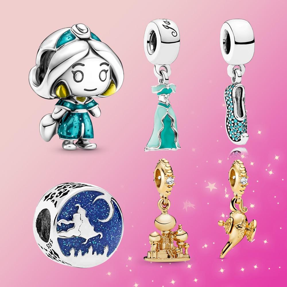 925 Silver Jewelry Aladdin Charm Princess Bead Magic Lamp Dangle Charm Pendant Fit Original Fashion Bracelet For Women Gift