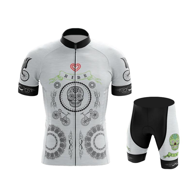 Skull Pattern Cycling Jersey Set 2023 Summer Men's MTB Race Cycling Clothing Short Sleeve Bicycle Wear Breathable Outdoor Riding Bike Uniform