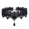 Gothic Sparkling Gemstone Necklace Collar Retro Punk Black Lace Choker Halloween Vintage Chain Vampire Jewelry Accessories New