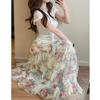 New Bead Irregular Skirt Splicing Printing Gauze Skirt Rose Printing Cake Skirt Mesh Yarn Long Skirt Women's Fluffy Skirt