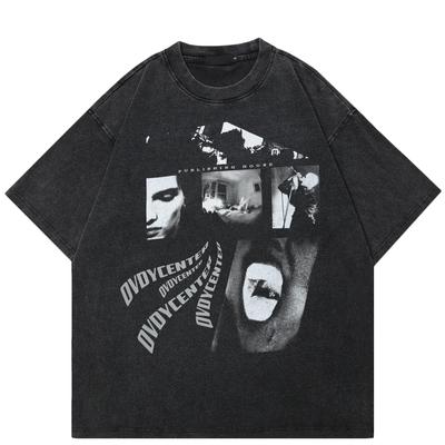 2024 Streetwear Abstract Graphic Unisex T-Shirt Cotton Washed Black Tshirt Unisex Tops Tees Summer Short Sleeves T Shirt