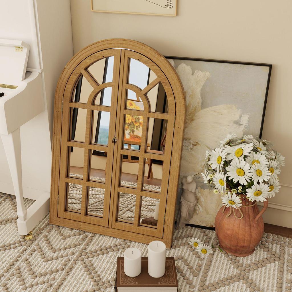French-Style Solid Wood Shutter Mirror for Electrical Box Covering and Corridor Decor