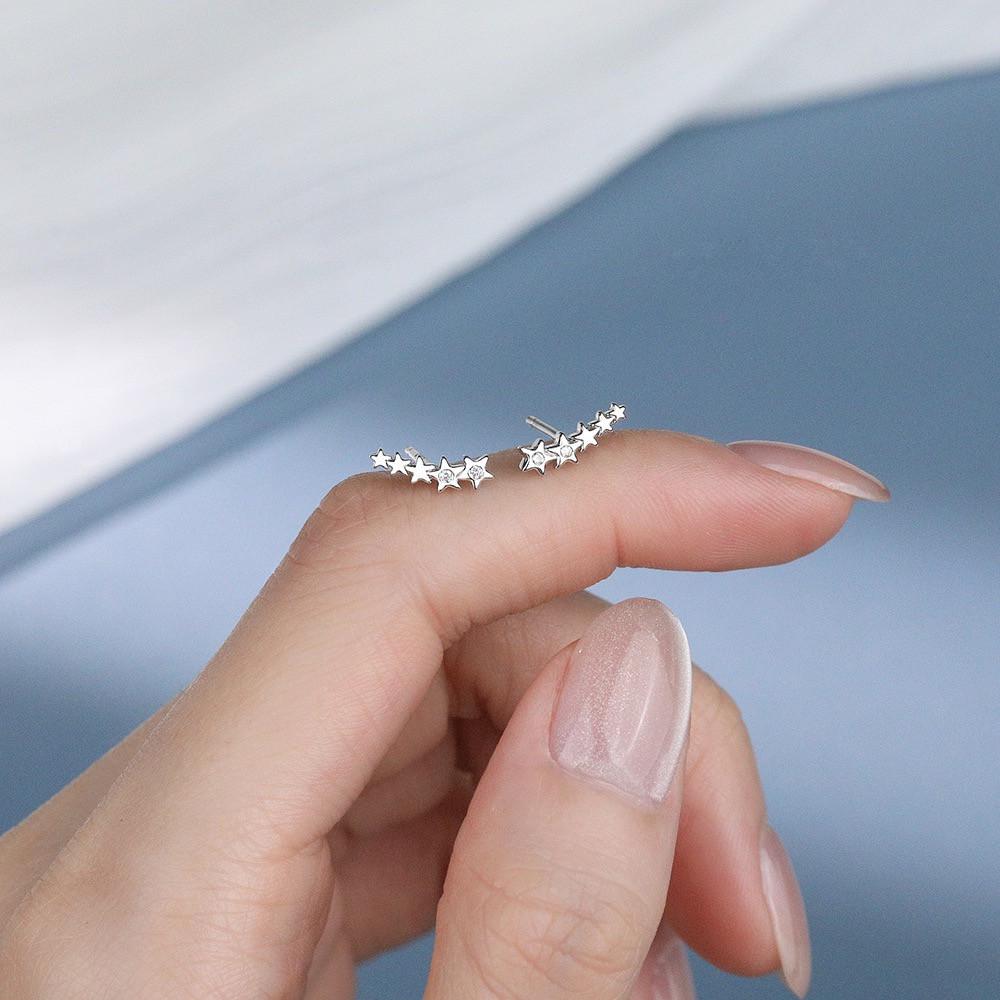 Beixi S925 Sterling Silver Meteor Diamond Studs: Shiny Zirconia Star Row Earrings, Simple & Exquisite.