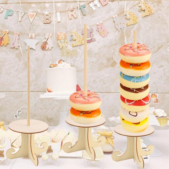 1 Set Donut-Präsentationsständer Kreative Form Wiederverwendbar Glatte Kante Gratfrei Breite Anwendung Einfache Montage Holz Lebensmittelqualität Dessert Donut-Halter für Bäckerei