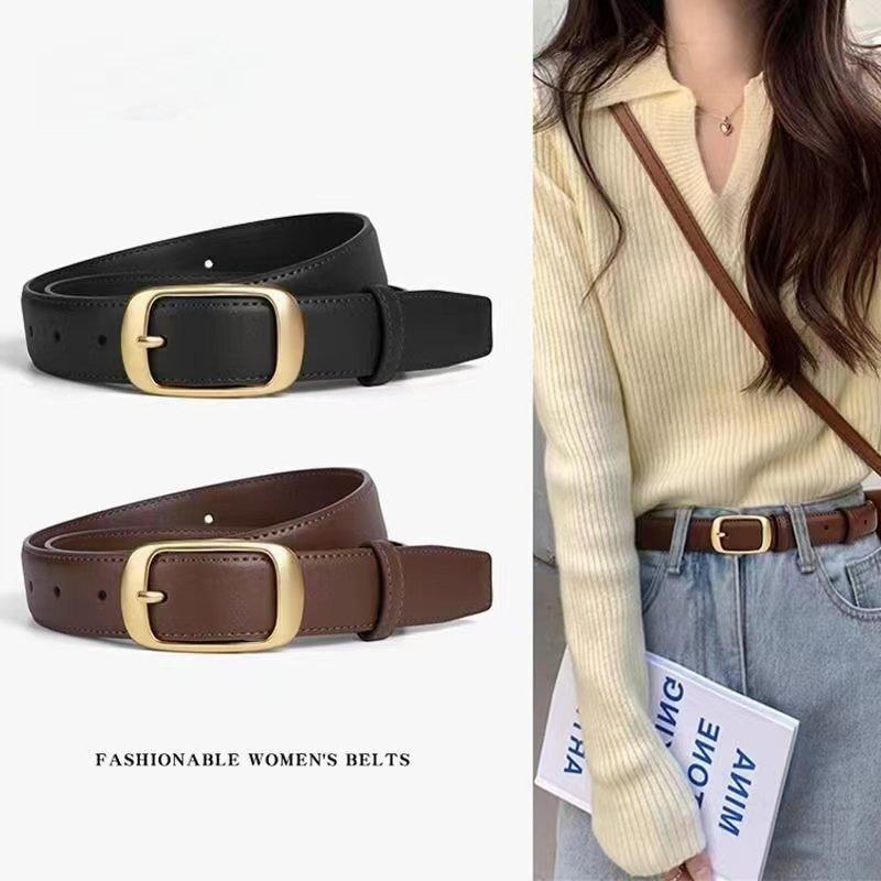Women's Belt Versatile High-End Feel Belt Pure Cowhide Simple Pin Buckle Fashion Decorative Jeans Belt
