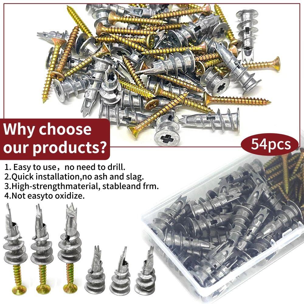 54pcs Prevent Loose Screw Assortment Kit Self-Drilling Wall Screws Set  Professional Use