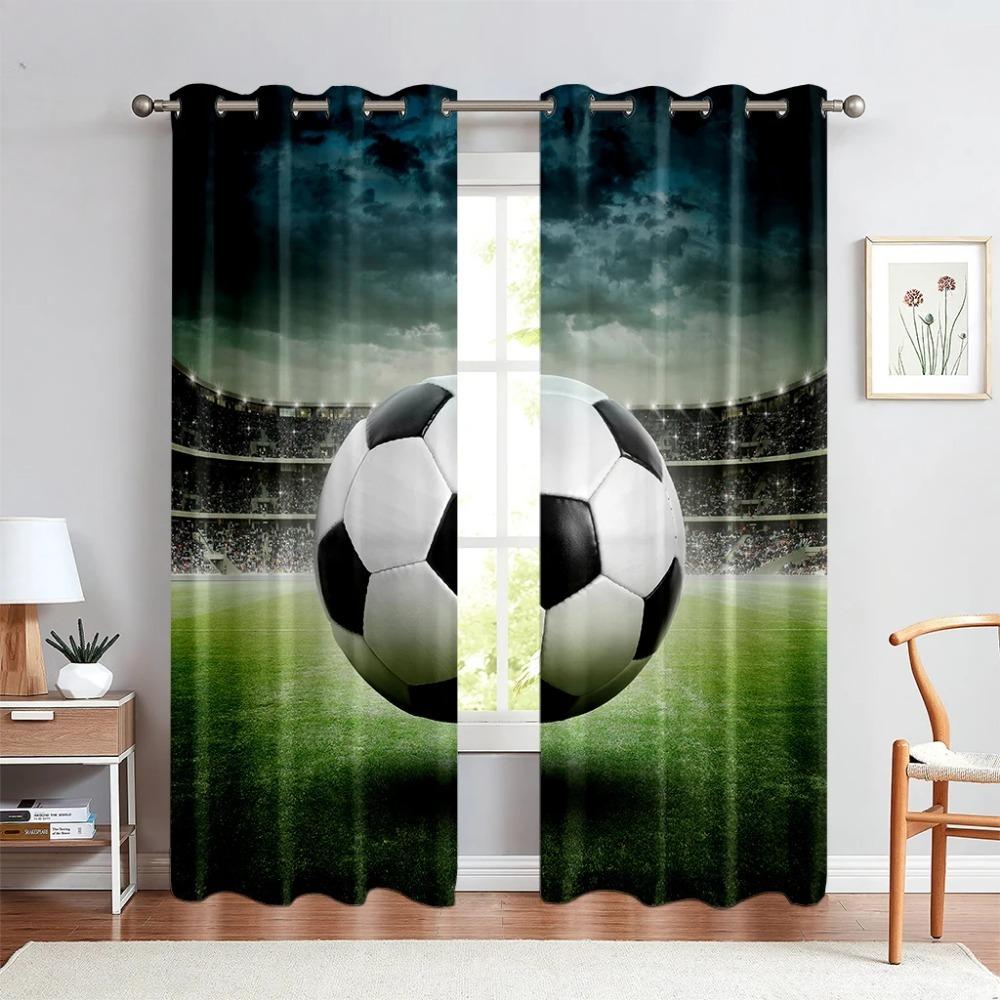 Football Print Curtains Watercolor Color Sports Boy Kids Room Living Room Kitchen Decoration Window Curtains Can Be Customized