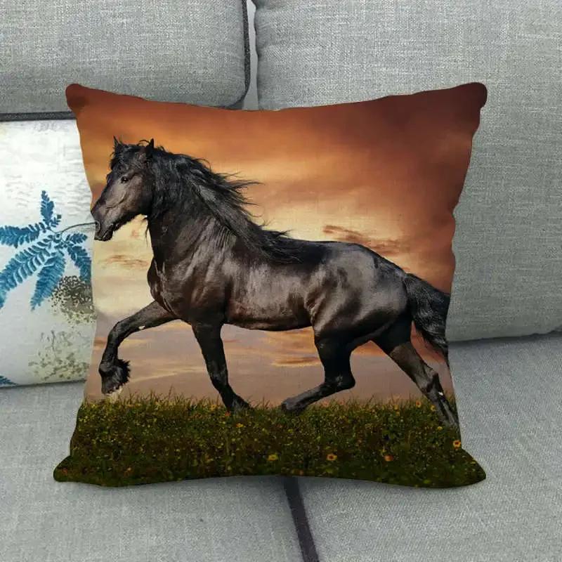 Horse Print Cushion Covers Home Decoration Animal Pillow Cases  Sofa Seat Chair Throw Pillows Linen Pillowslip Car Accessories