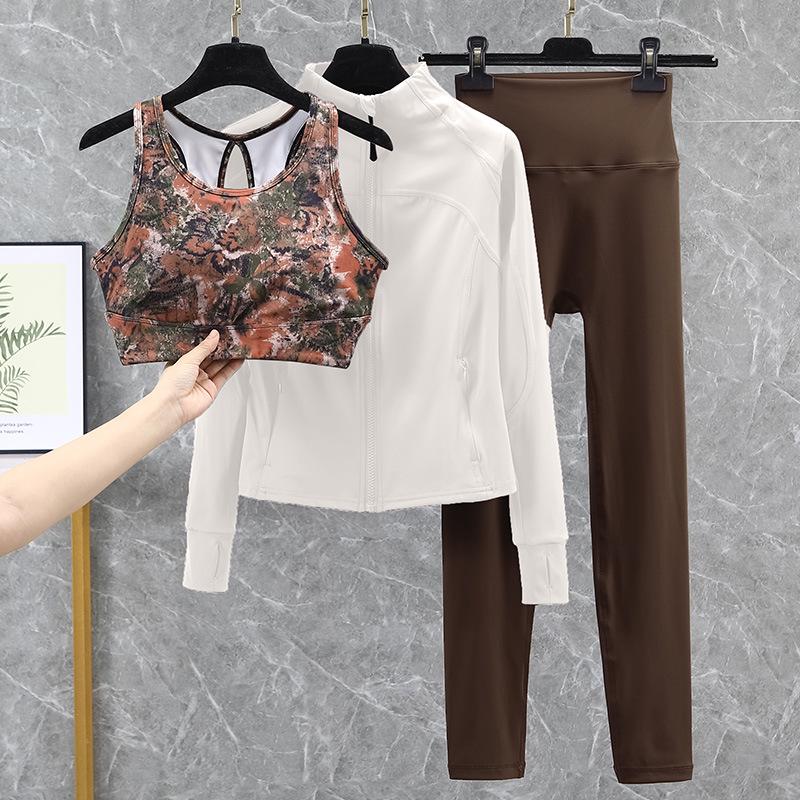 Damski strój do jogi i biegania z wysokim stanem, szybkoschnący - Podnoszący biodra, zestaw fitness na wiosnę/jesień