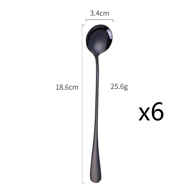6Pcs Stainless Steel Coffee Tea Stir Spoon Long Handle Ice Cream Dessert Spoons Stainless Steel Tableware Set Kitchen Supplies