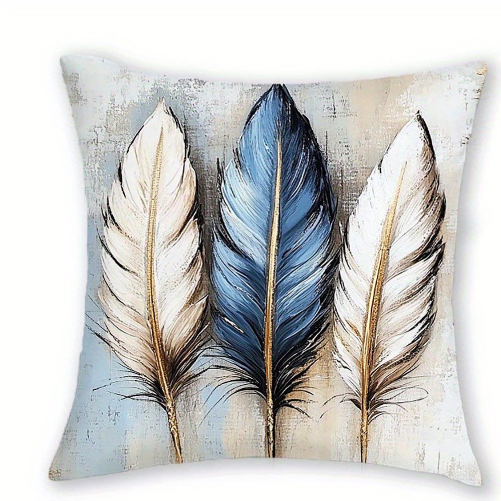 Four Exquisite Pillowcases with Blue and White Floral and Feather Art Prints Sofa cushion cover home room decoration