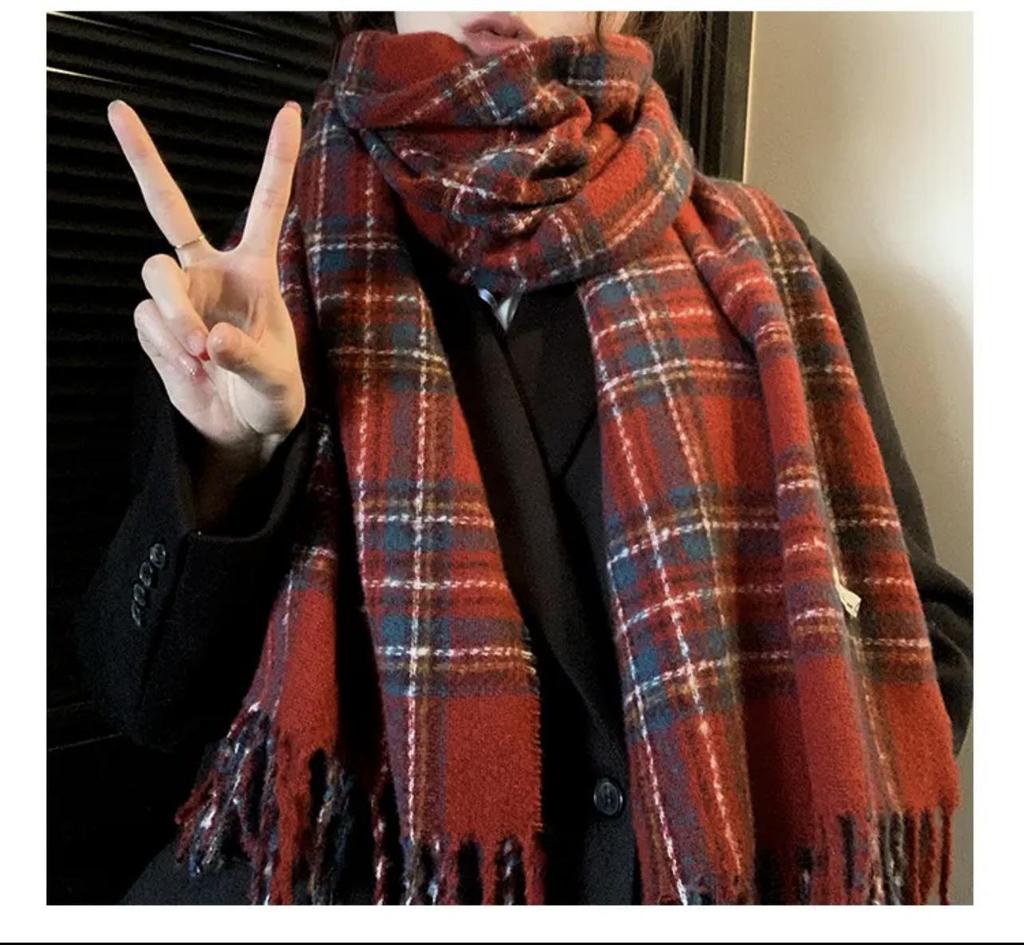 Damen-Winterschal im koreanischen Stil mit Karomuster – warmer Schal aus Kaschmirimitat