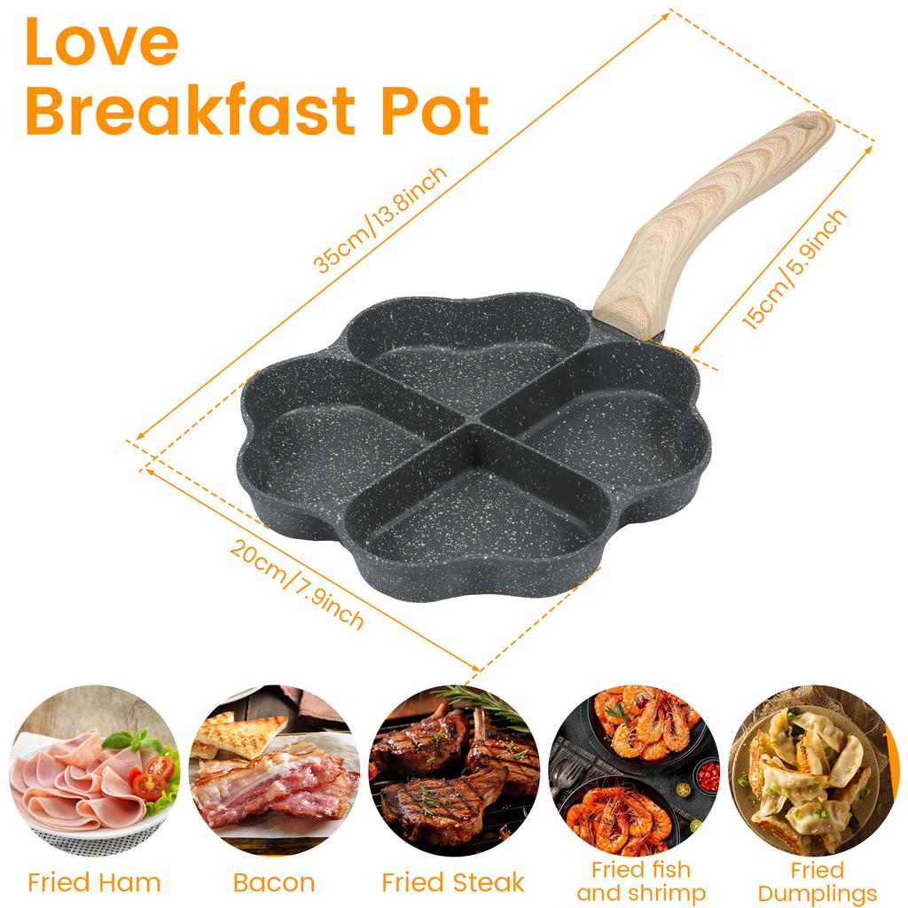 Non Stick Omelette Pan 4-Cup Heart Egg Frying Pan Aluminum Pancake Egg Cooker Saucepan Burgers Omelet Cooking Pan