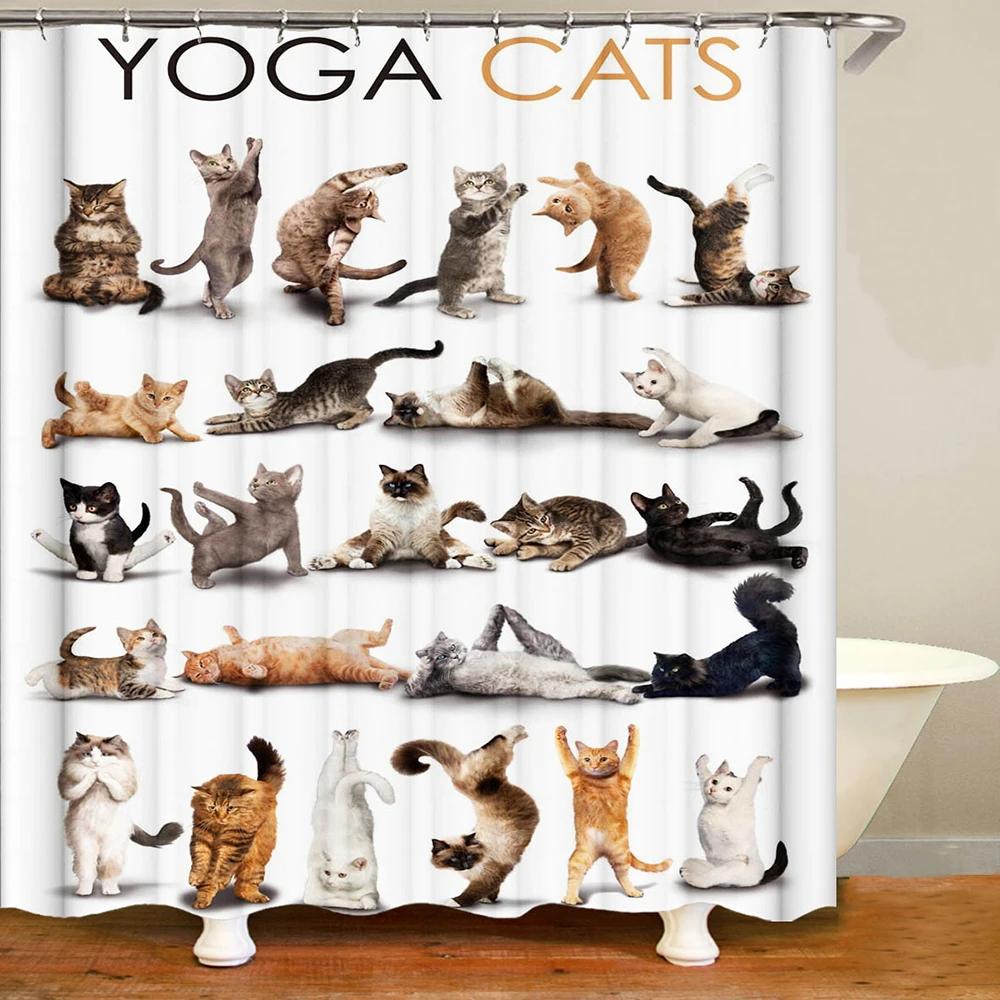Słodki kociak zwierząt wodoodporna poliestrowa zasłona prysznicowa z haczykami do wanny ekrany łazienkowe Home Decor duży rozmiar tkaniny ściennej