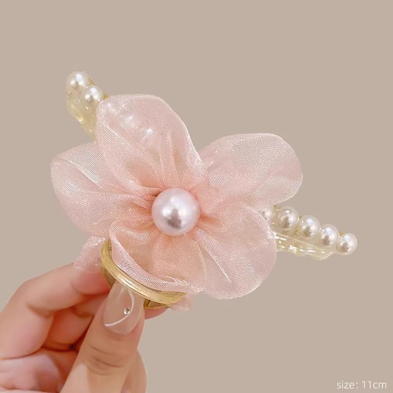 

Mesh Pearl Flower Catching Female Summer Back Of Head Disc Hair Clip Korean Large Shark Headpiece Clipper розовый