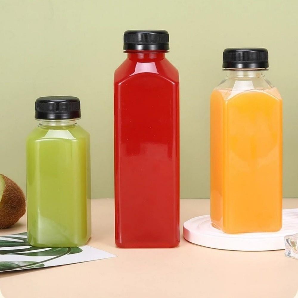 Portable 250/350/500ml Juice Bottles Plastic Square Milk Tea Bottle Long-Lasting Clear Refilling Water Bottle Easy Cleaning