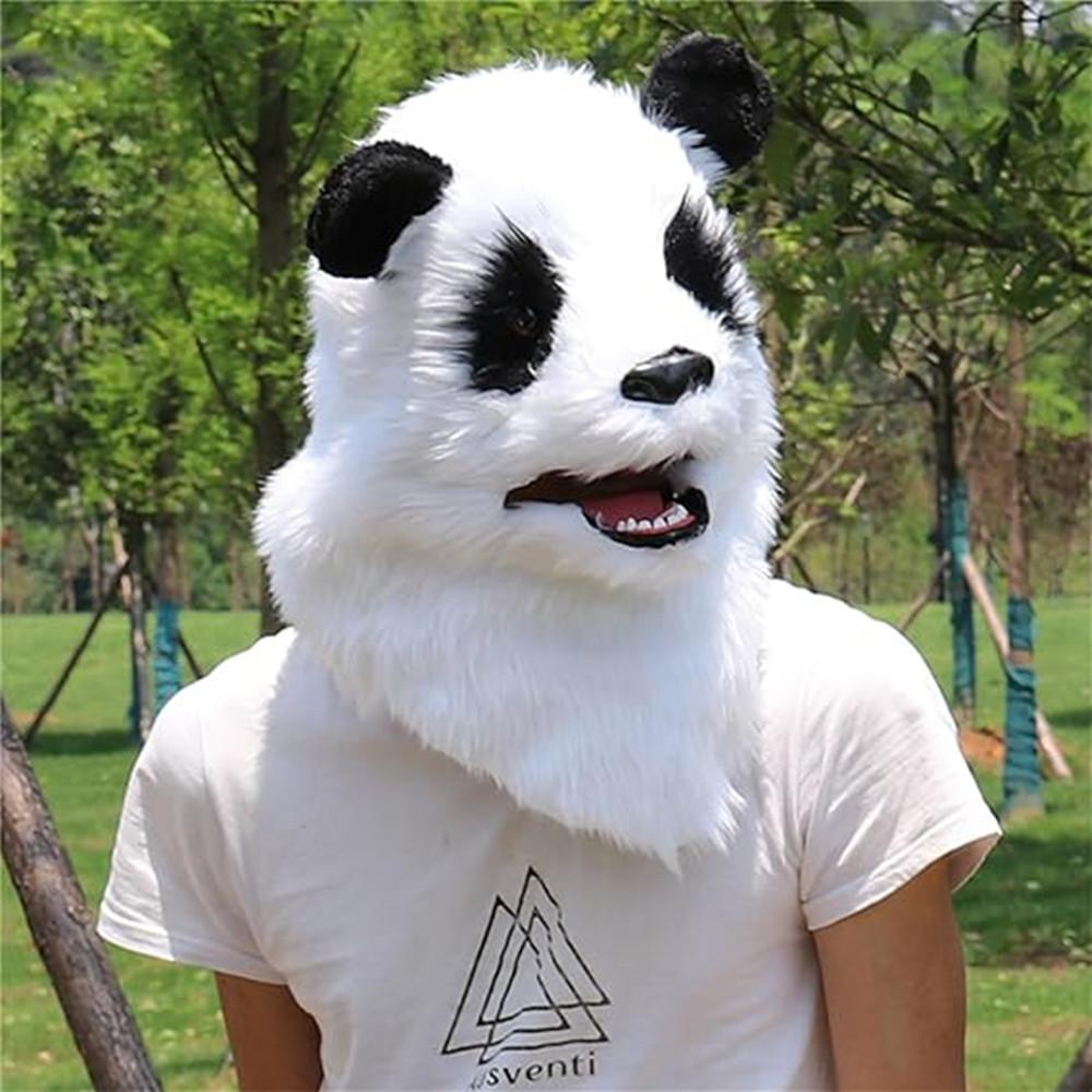 Plush Panda Head Mask, Moving Mouth Bear Cosplay, Halloween Party Costume, Premium