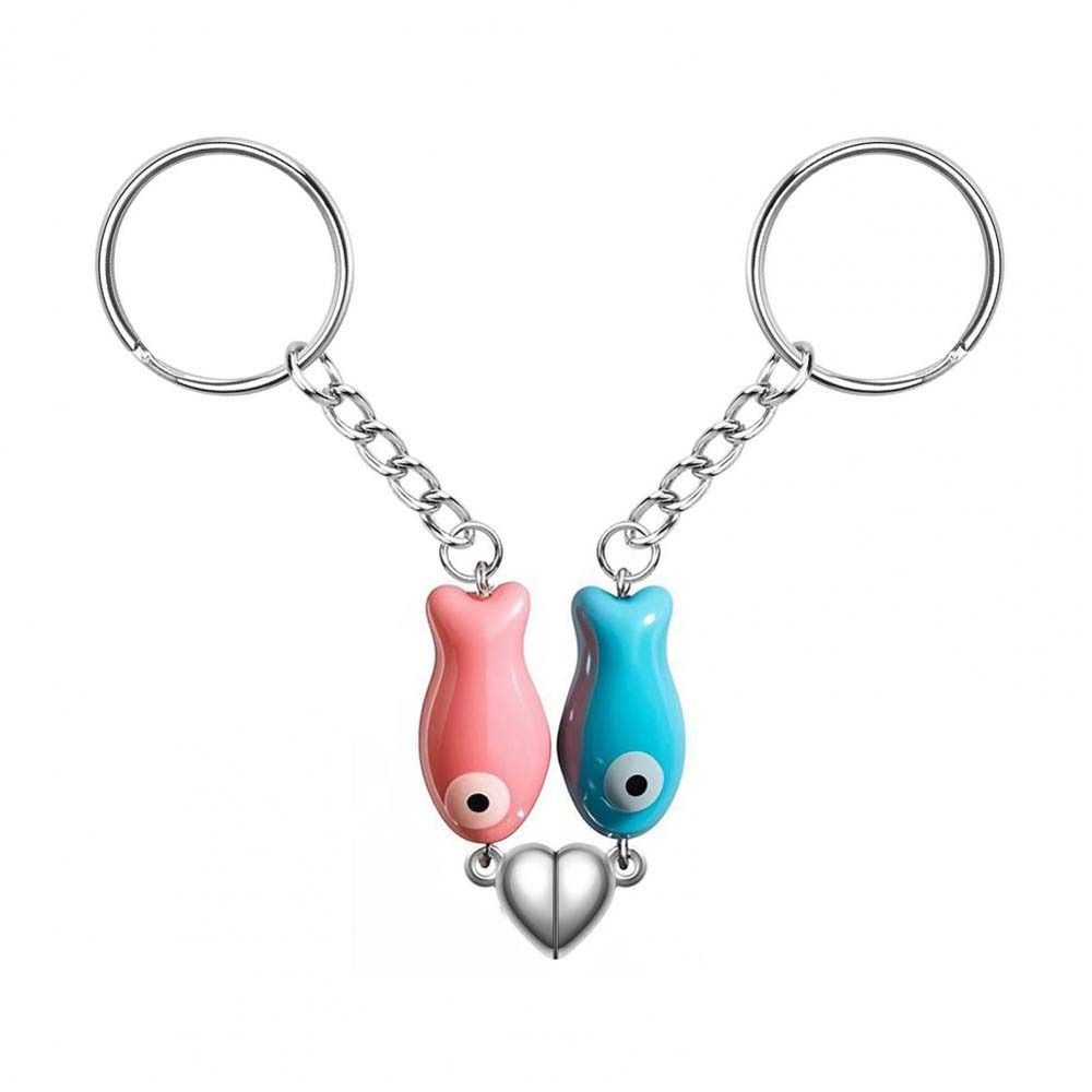 Bag Charm Fish-Shaped Keyring Heart Strap Couples Keychain Magnetic Matching Keychain Best Friend